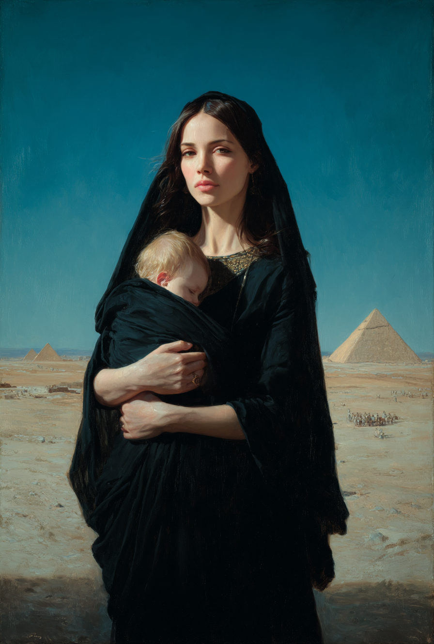Egyptian Black Gold Red Oil on Canvas Art