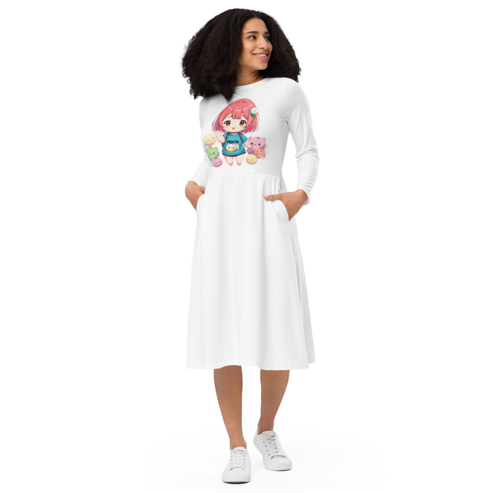 All-Over Print Long Sleeve Midi Dress